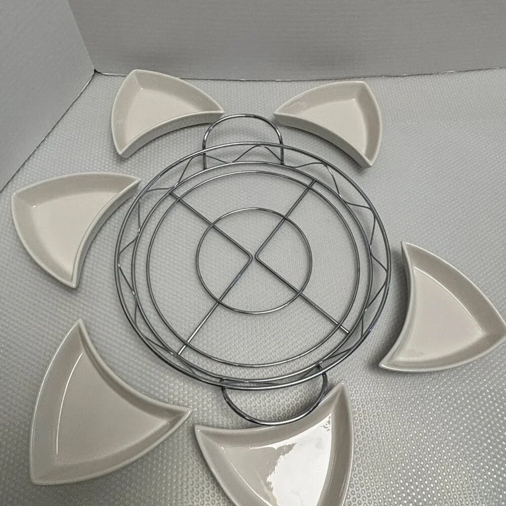 SIENNA by GODINGER 7 Pc Relish SERVER Porcelain & Chrome Plated - 1554